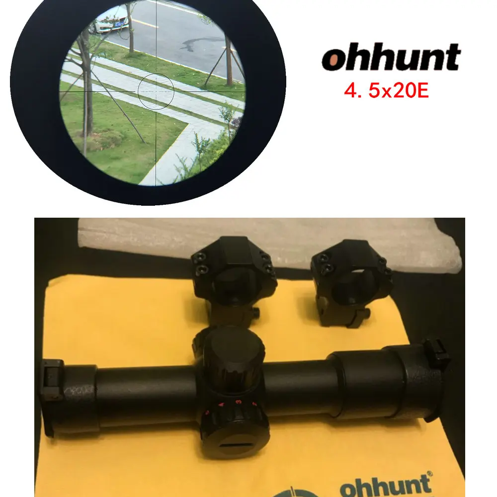 Ohhunt 4.5x20E Охотничья винтовка прицел компактный подсвеченный красным стеклом Выгравированная сетка с откидной крышкой и кольцами объектива
