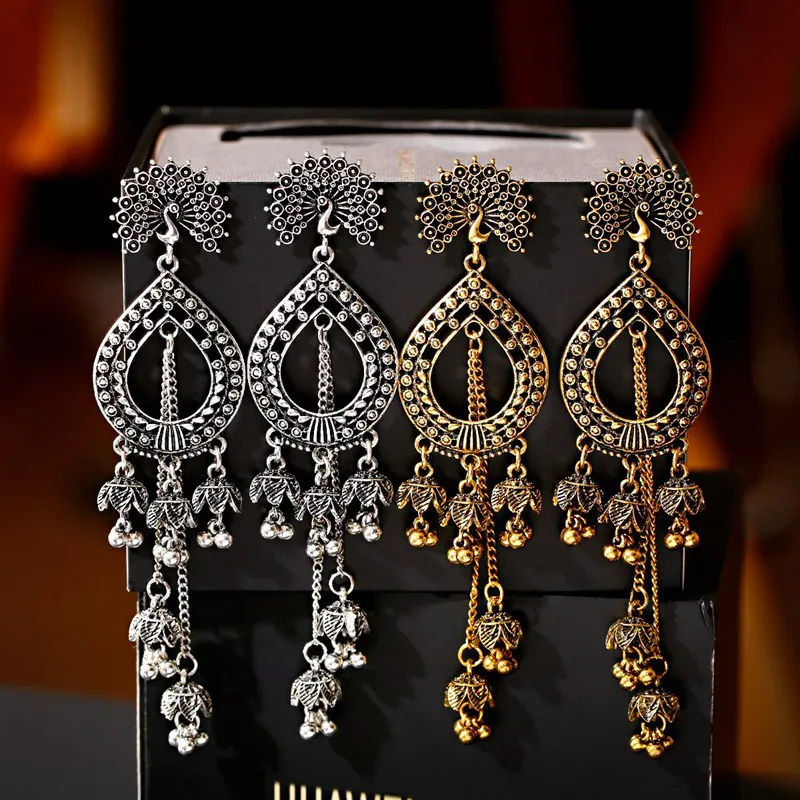Винтажные индийские Болливуд кундан Павлин резные Jhumka Jhumki Висячие серьги для
