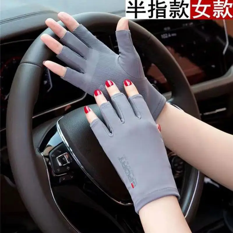 Metade e Dedo Novo Verão Luvas Femininas Moda Gelo Seda Condução Anti uv Protetor Solar Curto Sol Cheio Elegante Feminino 5 Acessórios da Moda