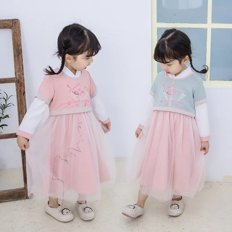 

Hot Selling Spring And Summer-Embroidery Vintage Skirt Suit Girls Chinese Costume Children Chinese Clothing Ethnic-Style