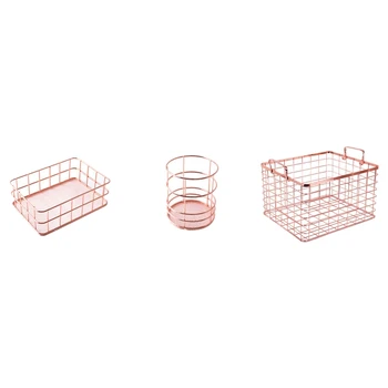 

1x Metal Storage Basket Rose Gold & 2 Pcs Set Nordic Rose Gold Iron Storage Basket Office Desktop Sundries