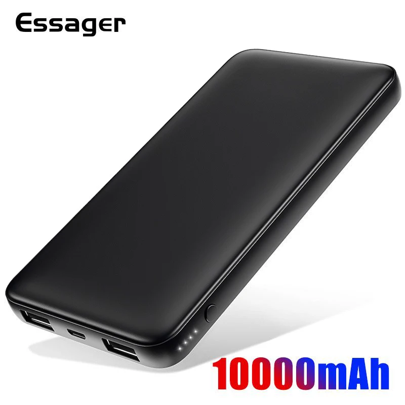 Тонкий внешний аккумулятор Essager 10000 мАч два порта USB портативное зарядное