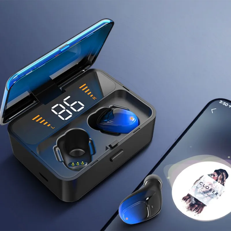 Наушники-вкладыши TWS с 5,0 мини-наушники Bluetooth Водонепроницаемый Мощный светодиодный дисплей