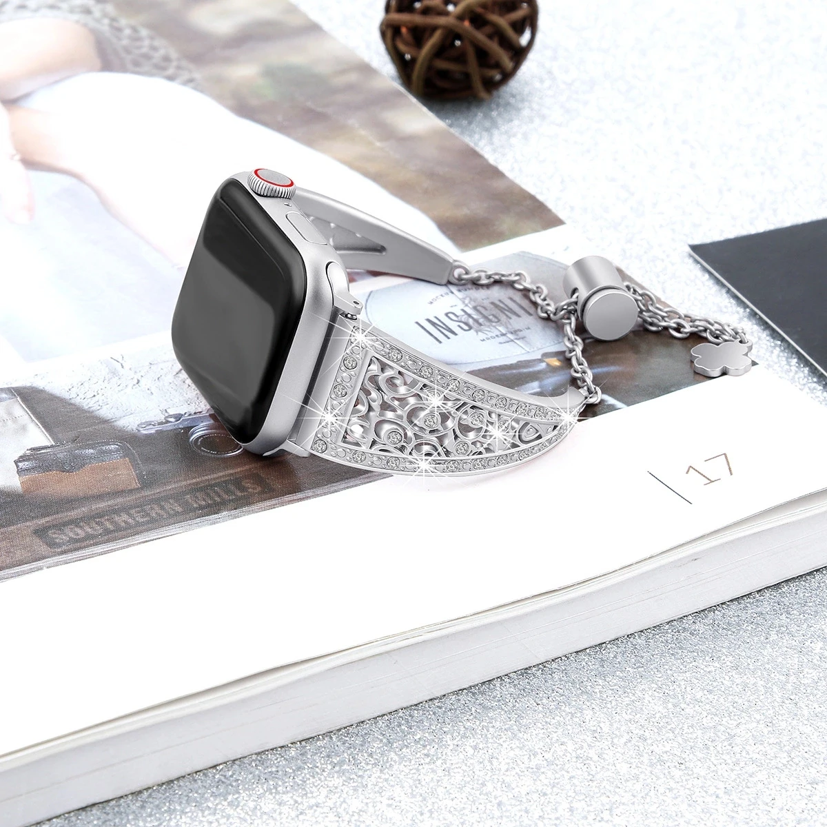 Для женщин цветочный ремешок для наручных часов iWatch, версия Apple Watch 4, версия 1, 2, 3, ремешок 38/40/42/44 мм Нержавеющая сталь Браслет Ювелирный ремень женский браслет на запястье