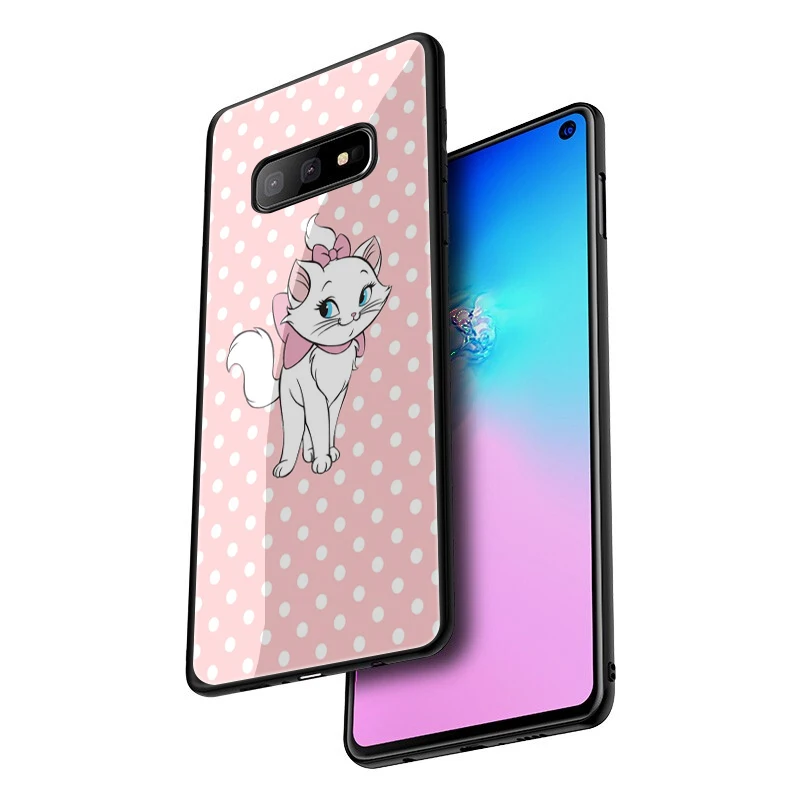 EWAU розовый Мари аристократы Cat Чехол из закаленного стекла для телефона для samsung S7 S8 S9 S10 Note 8, 9, 10, плюс A10 20 30 40 50 60 70