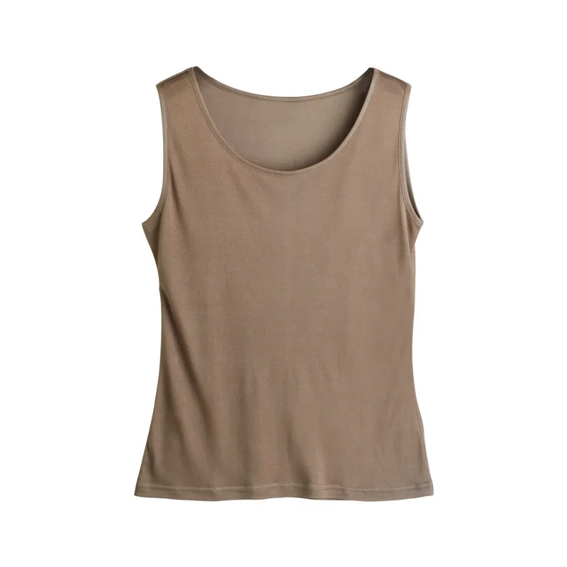 Kahki Летние женские настоящие шелковые майки повседневные трикотажные рубашки удобные дышащие свободные футболки 1151 - Цвет: Kahki