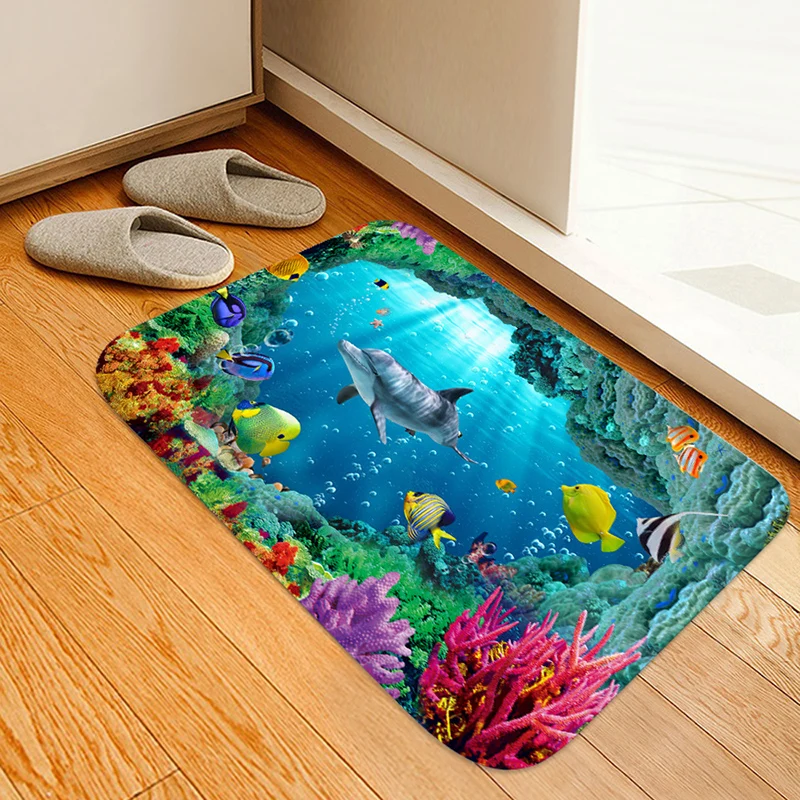 Дельфины и киты подводный мир с цифровым 3d-рисунком фланелевый дверной коврик, прикроватный коврик, коврик для ванной комнаты