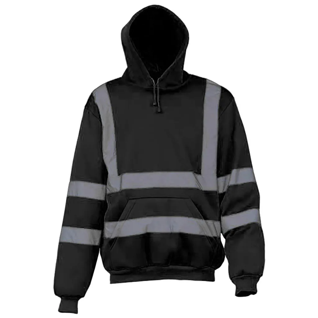 Улучшенная видимость Контрастные мужские толстовки для работы в дороге высокая видимость пуловер толстовки Повседневный облегающий свитшот с капюшоном - Цвет: Черный
