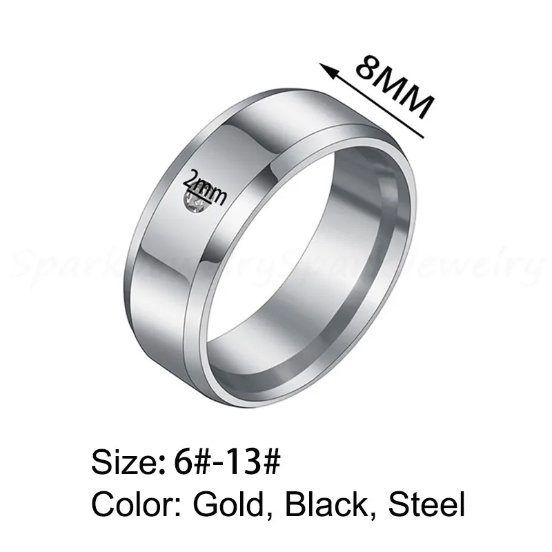 Spark 8 мм на заказ выгравированное имя Дата циркониевые кольца из нержавеющей стали персонализированные обручальные кольца для влюбленных обручальные ювелирные изделия