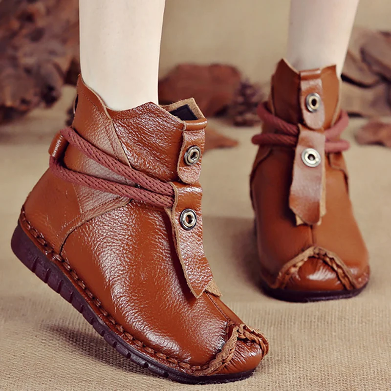 

Women's Boots Genuine Leather Zipper Comfortable Ankle Boots For Women Rubber Solid Non Slip Winter Shoes Women Plush