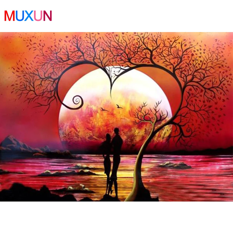 

5D Diy Diamond Embroidery A Couple Under A Tree Diamond Painting Cross Stitch Rhinestone Gift Home Decoration Diamond Cross H854