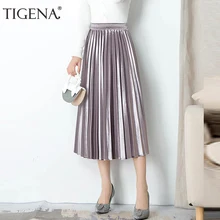 Женская плиссированная юбка из бархата TIGENA, длинная юбка с высокой талией для женщин на осень-зиму