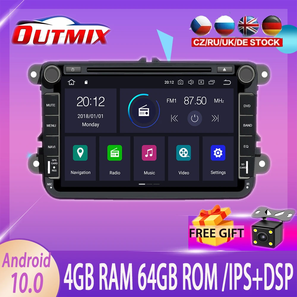 Автомобильный DVD-плеер на Android 9 8 дюймов 4 Гб ОЗУ GPS навигация для Volkswagen golf passat tiguan