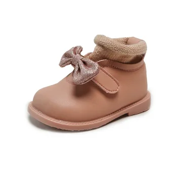 

2020 autumn and winter new female baby princess shoes soft sole 1-2 years old baby toddler plus velvet winter cotton shoes