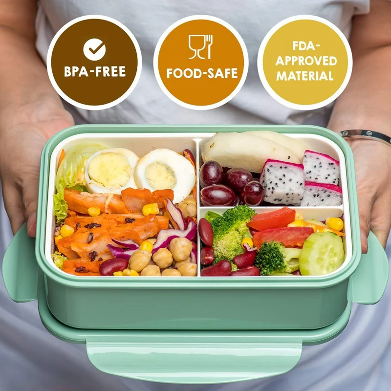 Bento коробки для взрослых-Bento Ланч-бокс для детей с ложкой и вилкой-прочный, герметичный для еды на ходу, без BPA