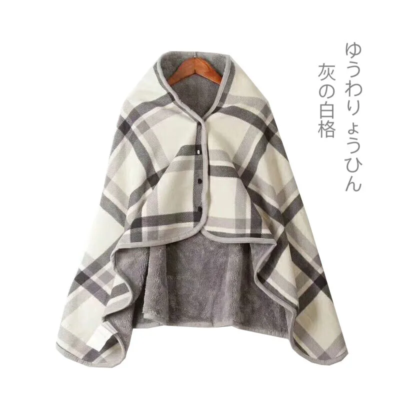 

Double Plaid Lazy Blanket Thick Coral Fleece Sofa Blanket Throw Super Soft Office Nap Shawl Blanket Cape Cloak Sleeve Blankets