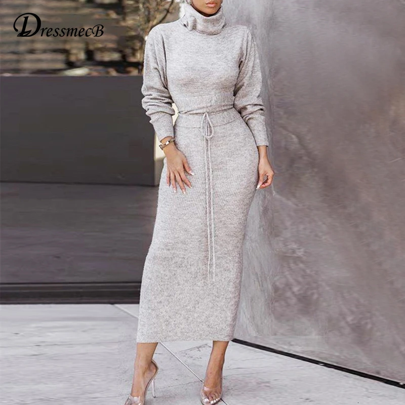 Dressmecb вязаный свитер осеннее платье для женщин черепаха шеи вязаное повседневное