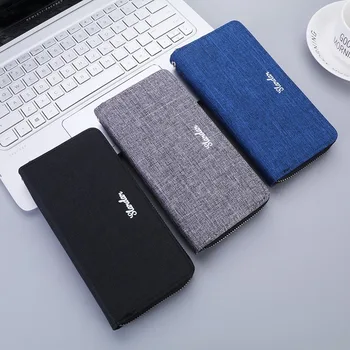 

Fashion Men's Wallet Canvas Solid Color Clutch Bag Men's Long Zip Design Two Fold Wallet Card Holder men wallet