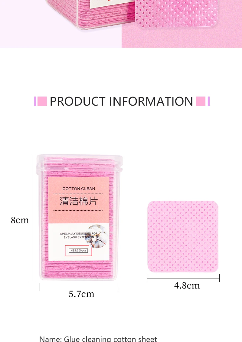 200 Pcs Lint Free Paper Cotton Wipes Eyelash Glue Remover Wipes Cleansing Cotton Sheet Nails Art Polish Makeup Clean Pads Tools