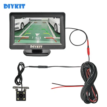 DIYKIT 차량 미러 모니터, 차량 후방 보기, 역방향 백업 차량 LED 카메라, 비디오 주차 시스템, 쉬운 설치, 4.3 인치