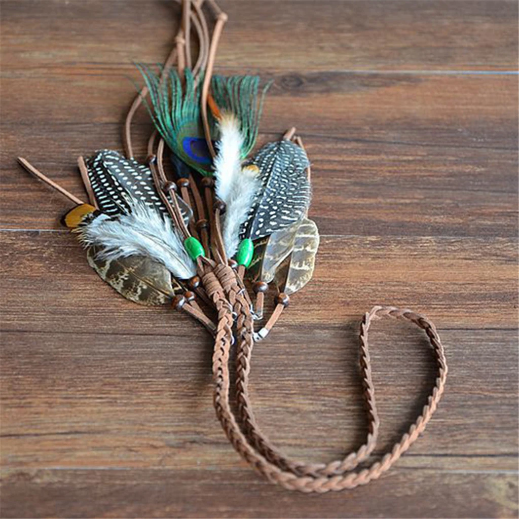 

Fashion Velvet Braided Feathers Tassel Boho Headband Hair Festival Jewelry