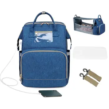 

USB Diaper Bags Backpack Foldable Sunscreen Baby Bed Crib Bag Large Capacity 517D