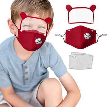 

4PC Child Face Mask With Filter And Detachable Eye Shield Kids Washable Reusable PM 2.5 Dust Mouth Cover Washable Reusable Mask