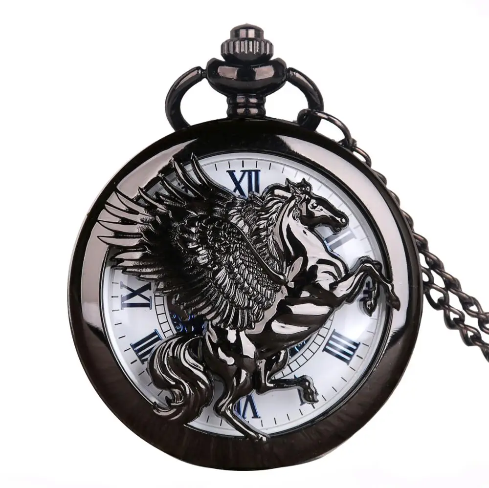 

Black Tianma Unicorn Hollow Steampunk Mechanical Pocket Watch Vintage Gentleman Necklace Pendant Fashion Accessories Clock