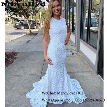 

Mbcullyd African Mermaid Evening Dresses for Black Girls 2020 Shining Sequins vestidos de gala Formal Sweep Train Party Gowns