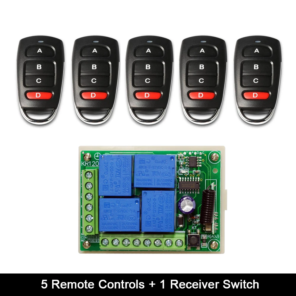 5 RC and 1 Receiver Rurum 433 МГц Универсальный беспроводной пульт дистанционного управления DC 12 В 4CH релейный модуль приемника RF переключатель дистанционного управления для ворот гаража - Цвет: 5 RC and 1 Receiver