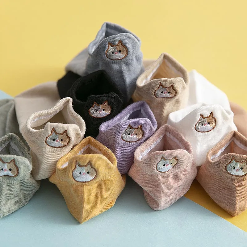 Fashion Harajuku Korea Style New Product Embroidery Women Socks Casual Kawaii Cartoon Animal Cat Dog Rabbit Happy Funny Sokken | Женская