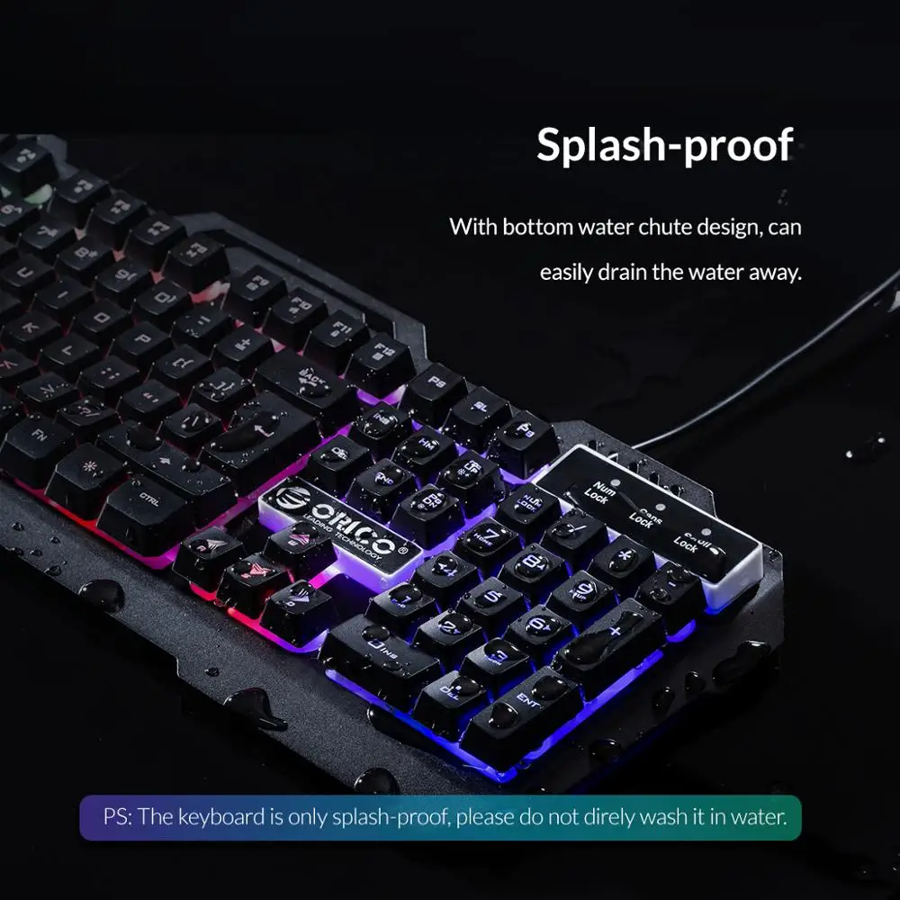 Проводная игровая клавиатура ORICO, механическая клавиатура с 104 клавишами, usb-клавиатура с подсветкой, водонепроницаемый светодиодный