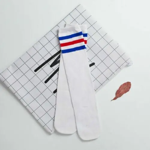 White-Red-Blue C 2 пар/лот = 4 штуки три бара женские длинные прямые носки колледж Ветер женские спортивные носки Дышащие футбольные носки женские - Цвет: White-Red-Blue C