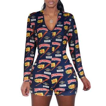 

Spring Sexy Deep V-Neck Women Autumn Panda Printed Rompers Long Sleeve Buttoming Skinny Female Club Party 2XL Playsuits G1262