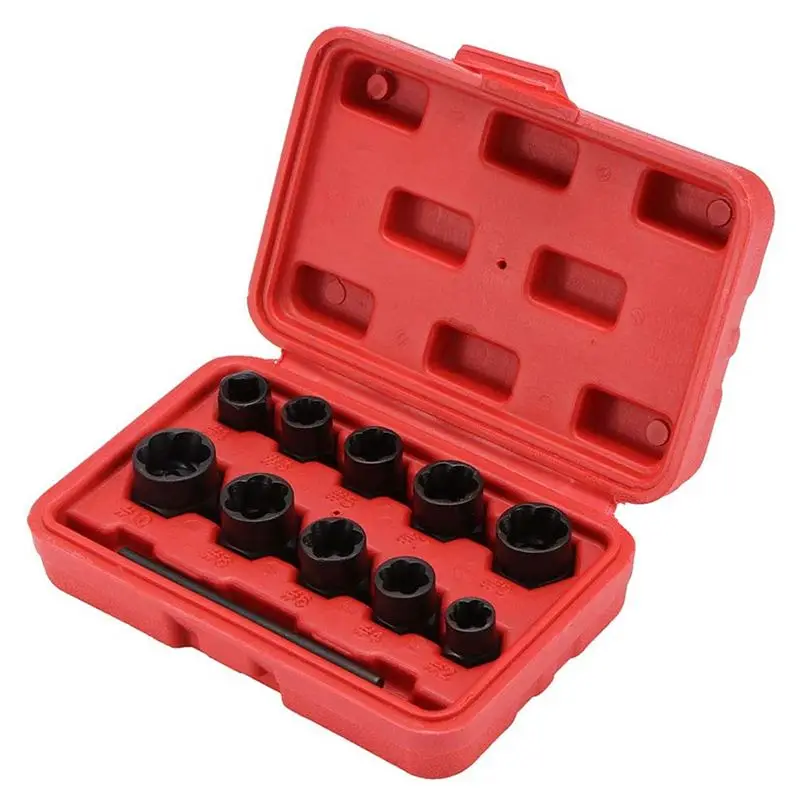 

11Pcs/Set Damaged Bolts Nuts Screws Remover Extractor Removal Tools Set Threading Tool Kit Black Nuts Chrome vanadium alloy stee