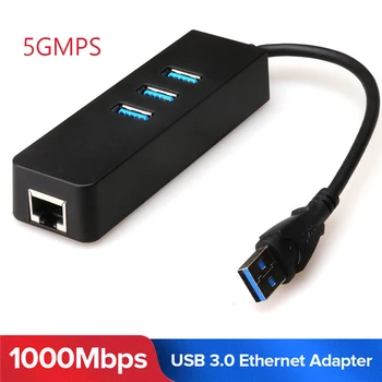 

USB 3.0 1000Mbps 3 Ports Gigabit Ethernet Lan RJ45 Network Adapter Hub Laptop Cable Cord Wires Splitter for Windows/MAC
