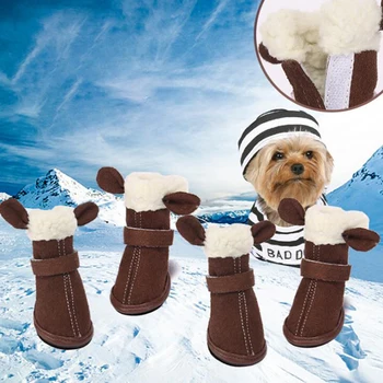 

S-XXL 4Pcs/Set Winter Warm Shoes For Dogs Cute Dog Boots Snow Walking Cotton Small Puppy Sneakers Pet Supplies