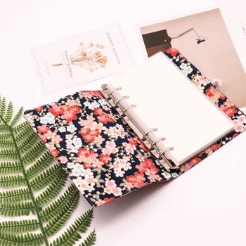

2020 A6 Cute Cherry Blossom Cloth Notebook School Office Stationery Blank Line Grid Dot Planner 6 Hole Spiral Binder