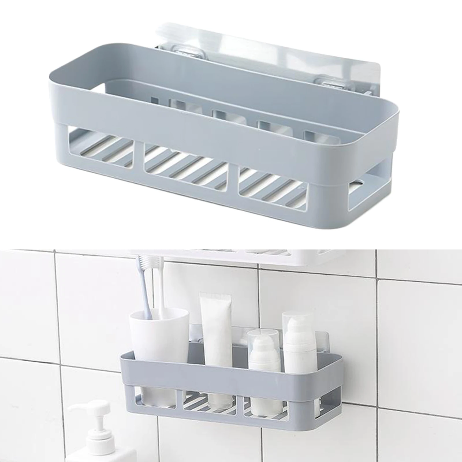 Wall Mounted Bathroom Shower Shelf Bath Caddy Storage Basket Rack Rectangle 26x10x6cm