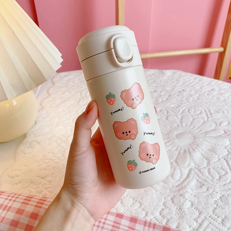 Miniso Bottles 380 ML Kawaii Bear Thermo Bottle For Kids Girl School Women  Stainless Steel Insulated Cup With Straw Cute Thermal Miniso Bottles 230320  From Kong09, $13.02