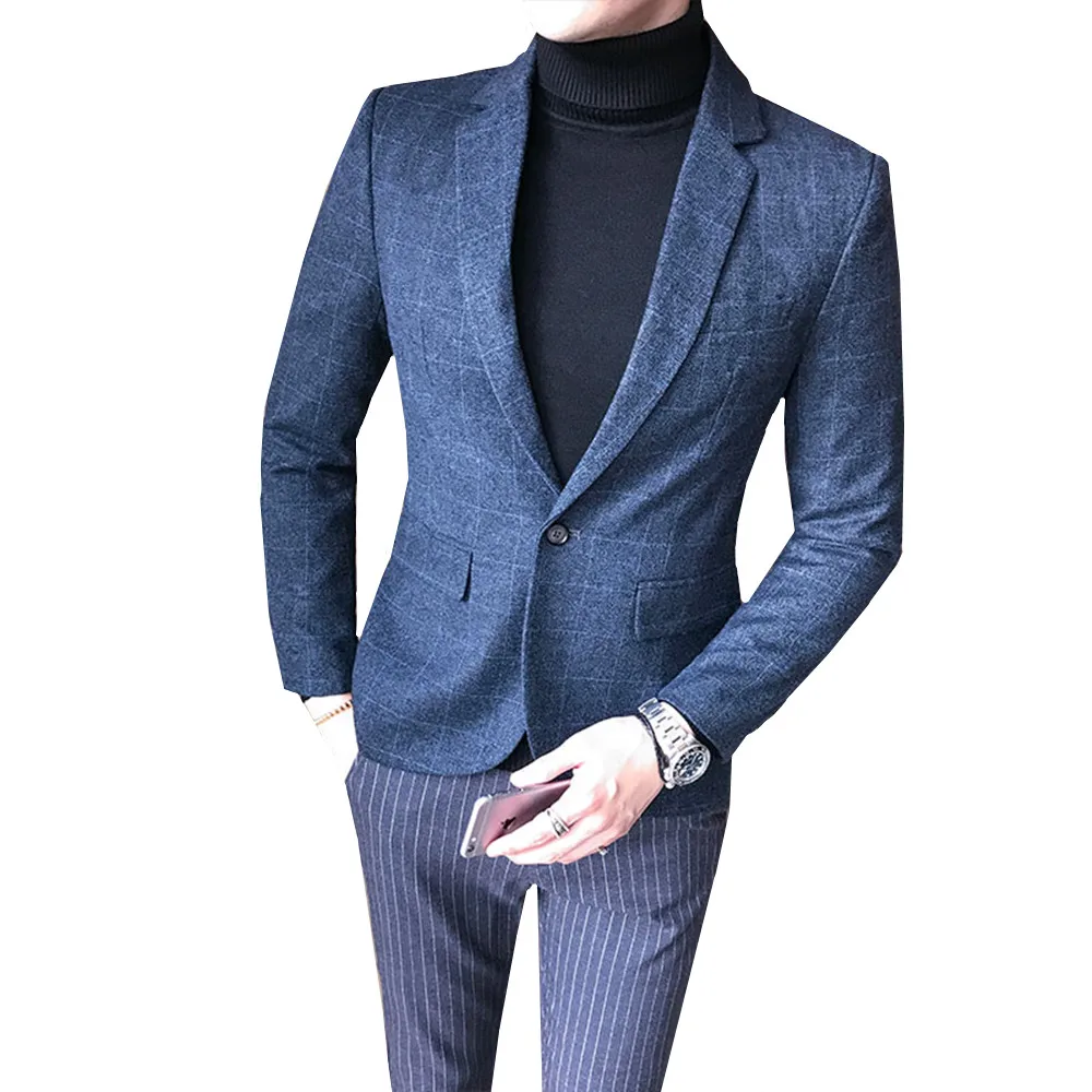 2019 Autumn Casual Men Blazer British Style Business Slim Fit Suit Coat Wedding Work Single Button Jackets Male M-5XL | Мужская одежда