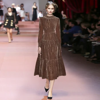

velvet dress lace fabric 2020 winter long sleeve brand high quality Runway Women Dresses solid Pleated goddess dress