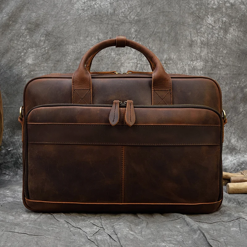 Retro Laptop Briefcase Bag Genuine Leather Handbags Casual 15.6" Business Bag Daily Working Tote Bags Men Male bag for documents 4
