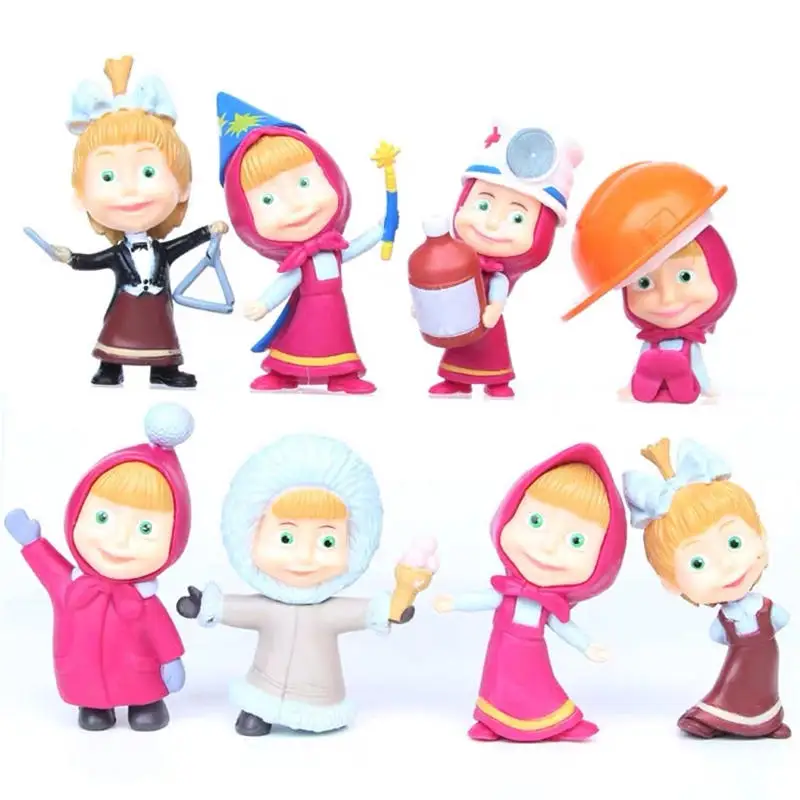 

8pcs/set Russia MashaBear toy Creative bear doll gift for kids Cake decoration Children's Day gift