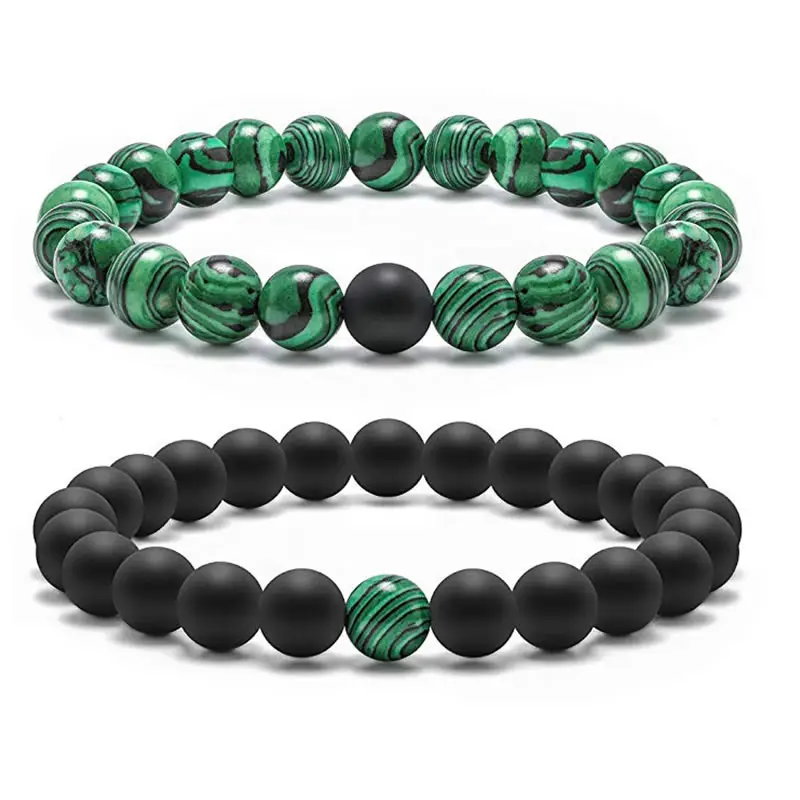 Bracciale unisex elastico con perle di vera pietra vulcanica lavica... | su MissHobby