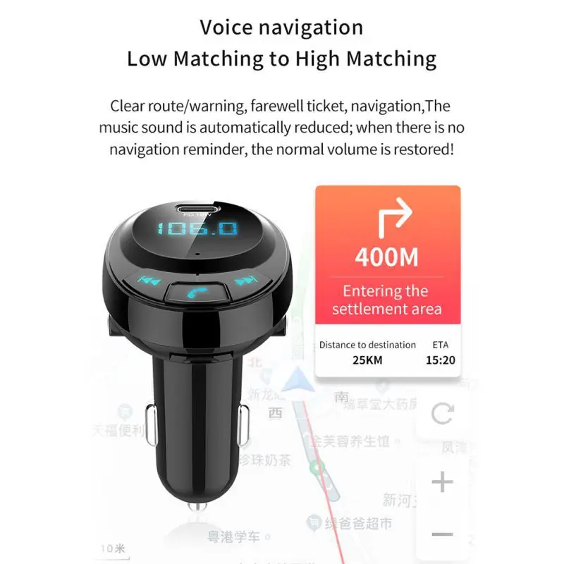 Двойной USB и type-C зарядный порт Автомобильный Bluetooth fm-передатчик, беспроводной fm-радио Bluetooth адаптер, Hands-free разговор, музыка