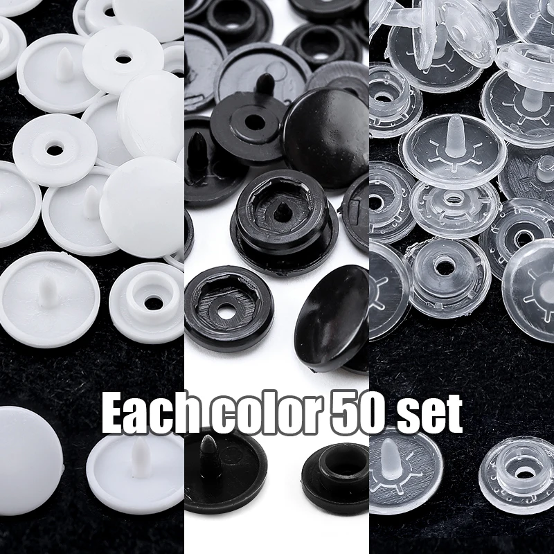 Quality 3-Color 150 Set T5 Plastic Buttons Snaps For Clothes Sewing Bibs  Rain Coat Crafting -DIY Handmade Tool Accessories