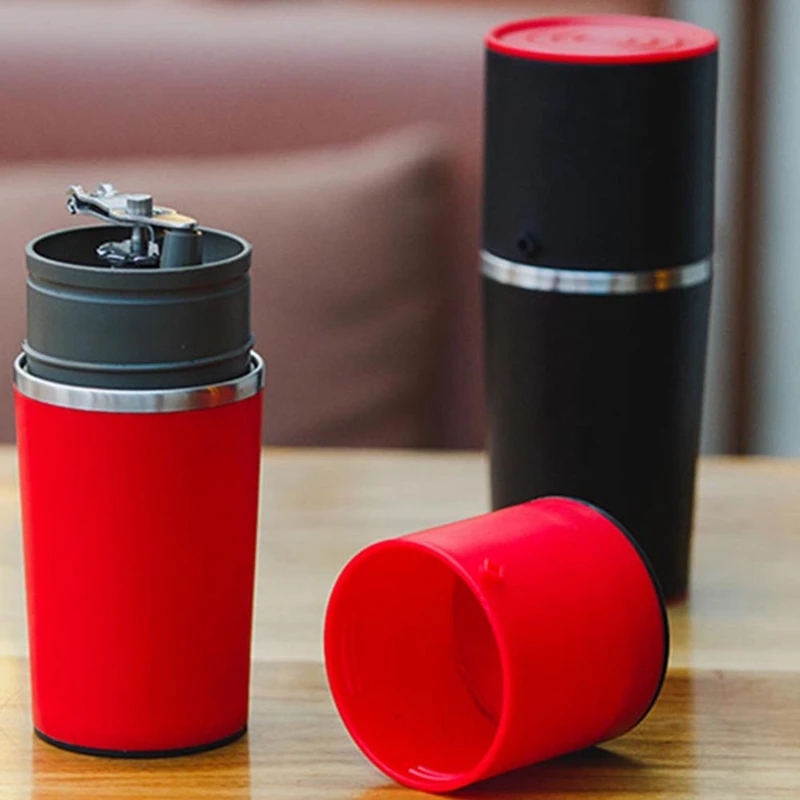 Manual Coffee Maker Hand Pressure Portable Espresso Machine Coffee Pressing Bottle Pot Coffee Tool for Outdoor Travel Use-Black