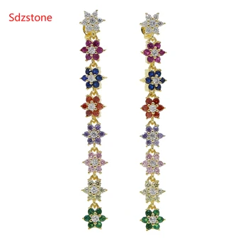 

Sdzstone 2020 Spring Lover Girlfriend Gift Romantic 8 Color Cz Flower 60mm Long Chain Earring Luxury Gorgeous Women Jewelry