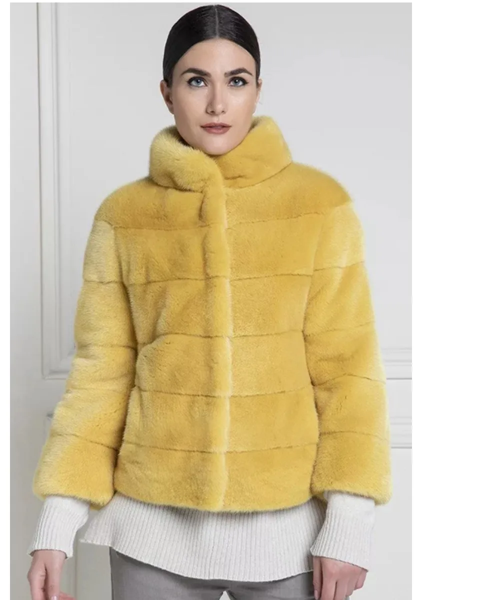 TOPFUR Real Fur Coat Women Genuine Leather Jackets Winter Coat Women Plus Size Real Mink Fur Coat With Fur Collar Yellow Jackets